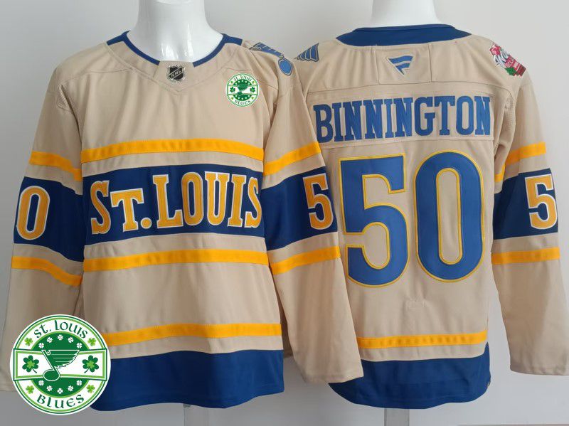 Men St.Louis Blues #50 Binnington Cream 2025 Fanatics Home Premium NHL Jersey style 2->st.louis blues->NHL Jersey